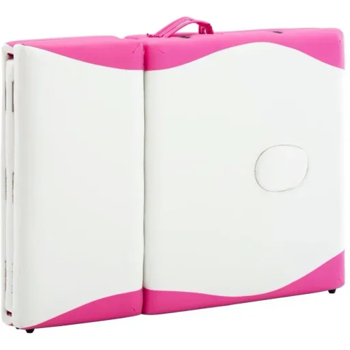 Folding massage table 4 zones wood white and pink