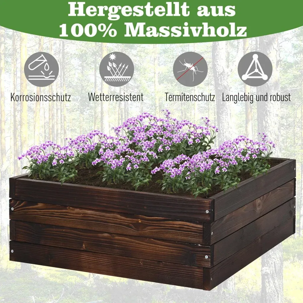 Square raised bed dark brown