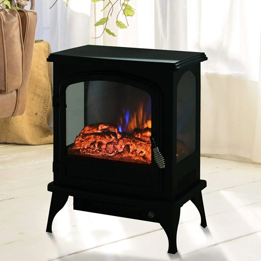 Freestanding fireplace with flame effect