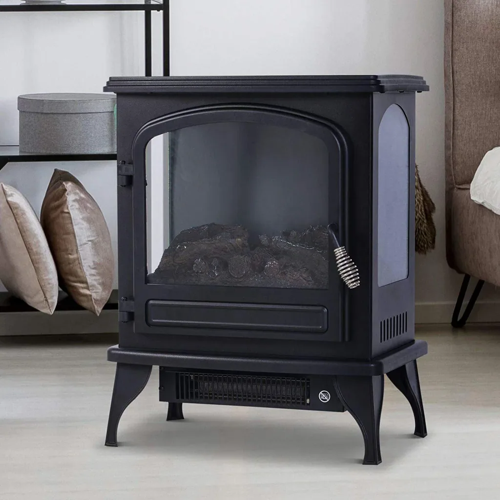Freestanding fireplace with flame effect