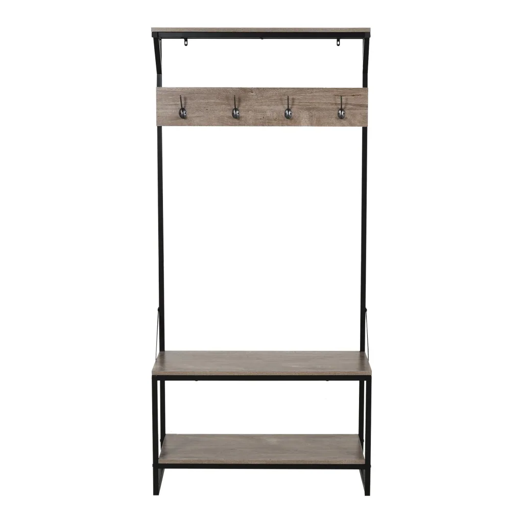 Coat rack with 4 hooks and shoe rack, natural
