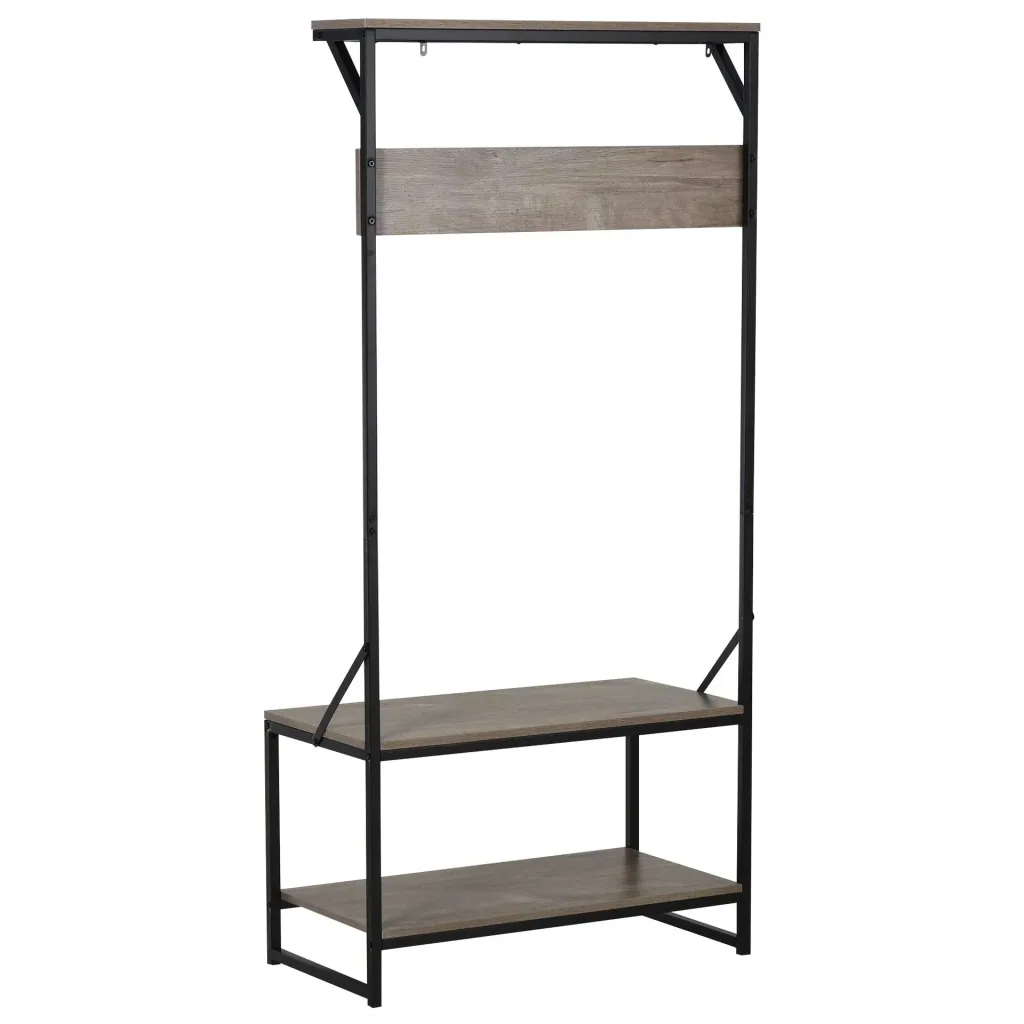 Coat rack with 4 hooks and shoe rack, natural
