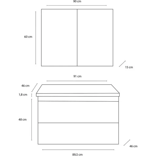 Bathroom furniture Style 90cm - Mat White