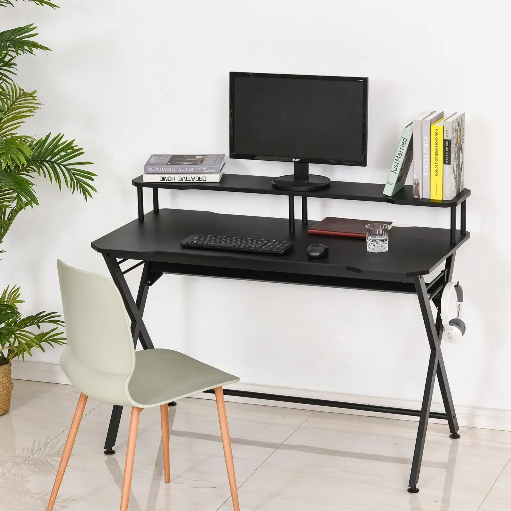 Desk with headphone hook, black