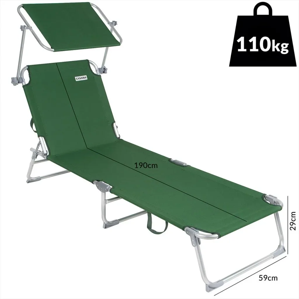 Deck chair 'Ibiza' with sliding roof, aluminum green, 190 x 59 x 29 cm