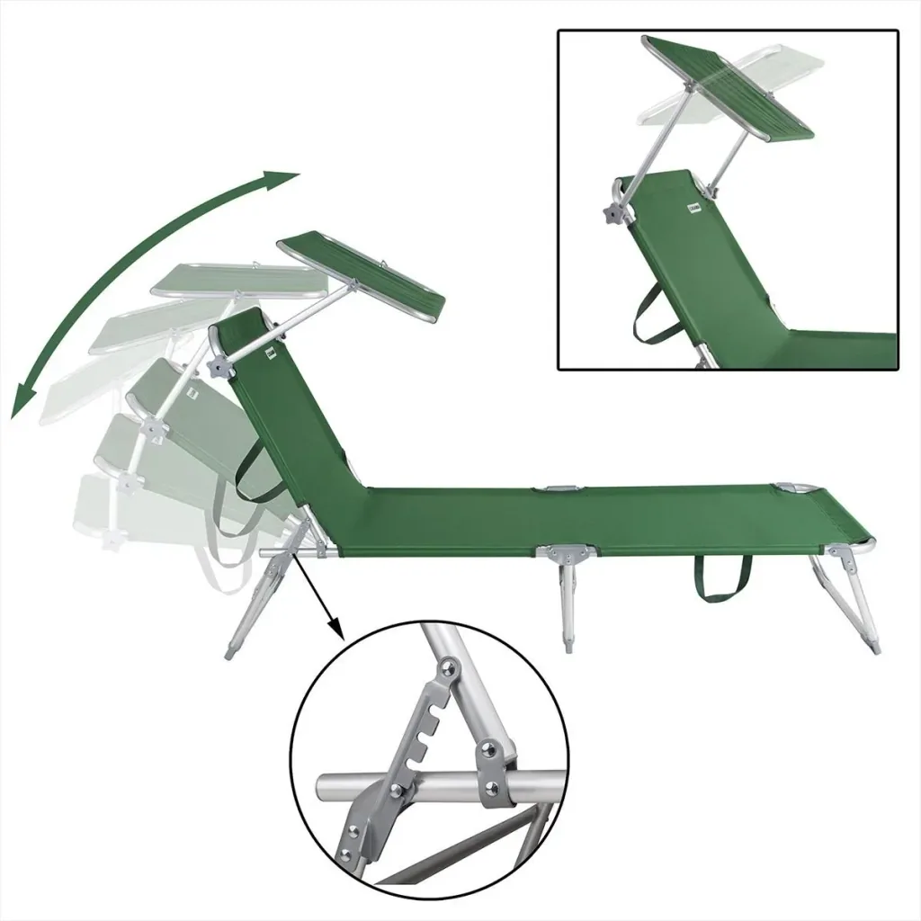 Deck chair 'Ibiza' with sliding roof, aluminum green, 190 x 59 x 29 cm
