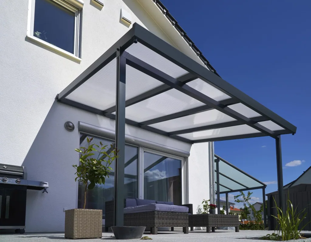 Patio roof Premium, anthracite, 4102 x 4060 mm - Klima blue