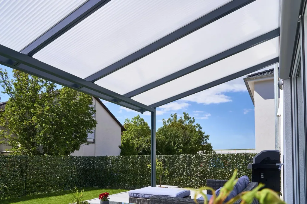 Patio roof Premium, anthracite, 4102 x 4060 mm - Klima blue