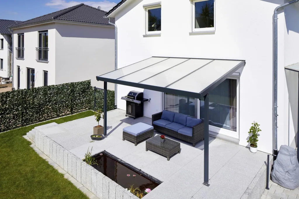 Patio roof Premium, anthracite, 4102 x 4060 mm - Klima blue