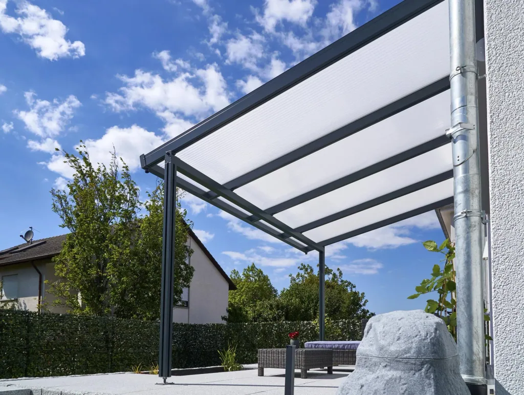 Patio roof Premium, anthracite, 4102 x 4060 mm - Klima blue