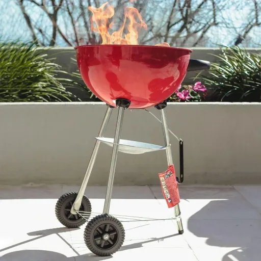 BBQ Charcoal Grill on Wheels - 47x76 cm - Stainless Steel - Red
