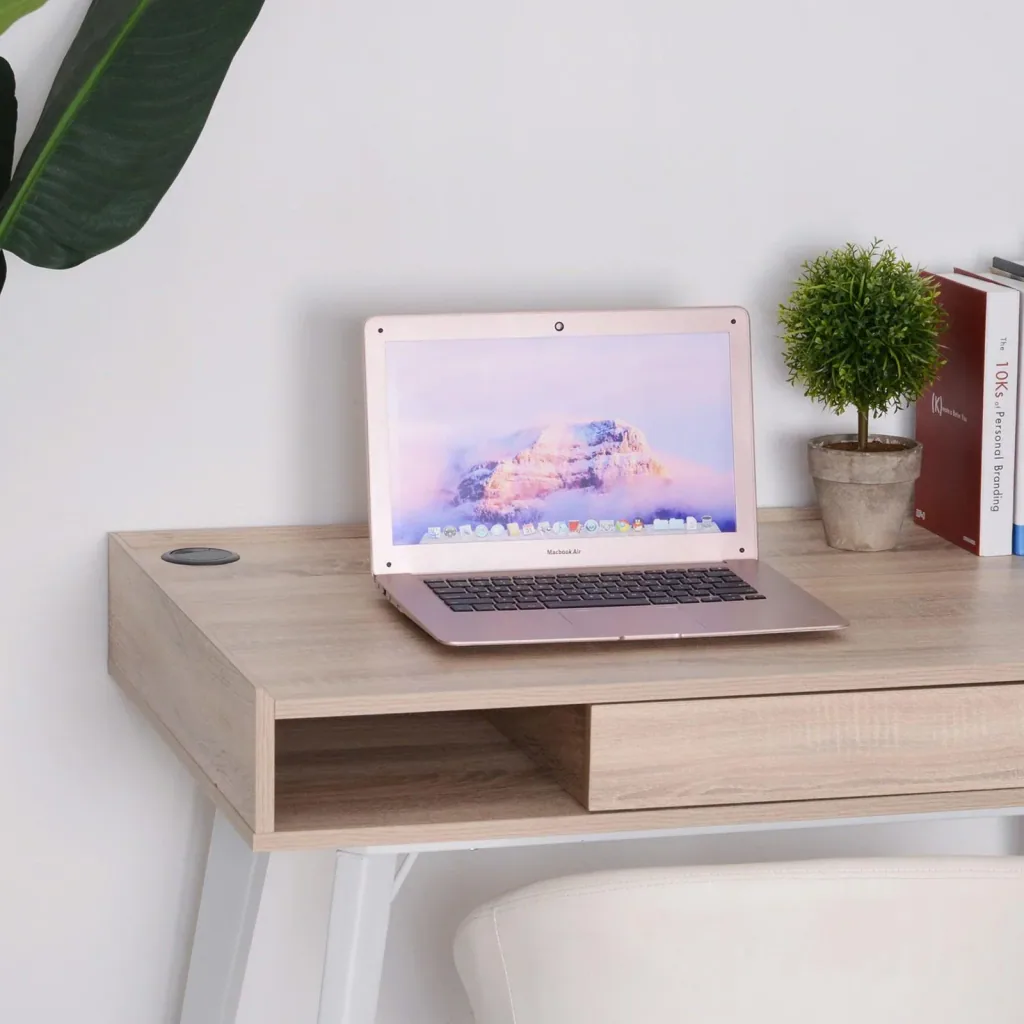 Desk computer table PC laptop office table with cable passage 1 x drawer 2 x open compartments