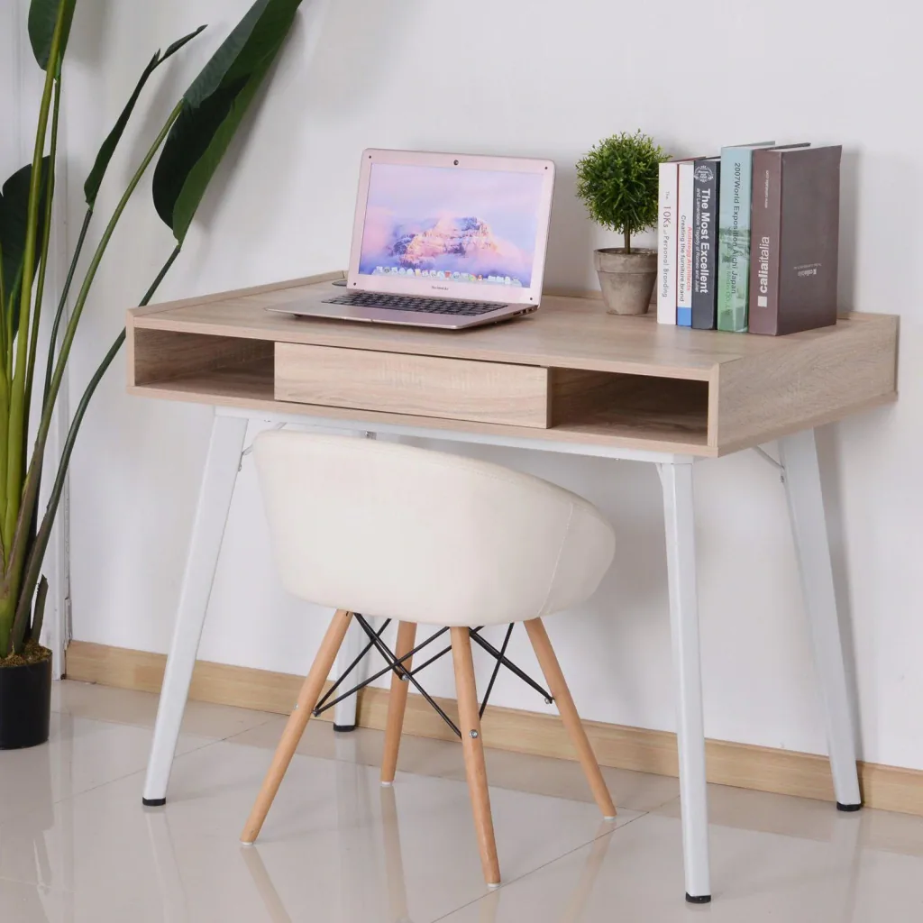 Desk computer table PC laptop office table with cable passage 1 x drawer 2 x open compartments