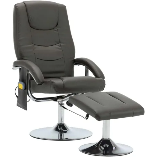 Adjustable massage chair with footstool, faux leather, grey