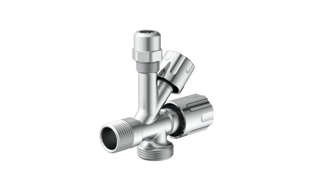 Combi angle valve 1/2"AG x 3/4"AG x 3/8"AG x 10 mm