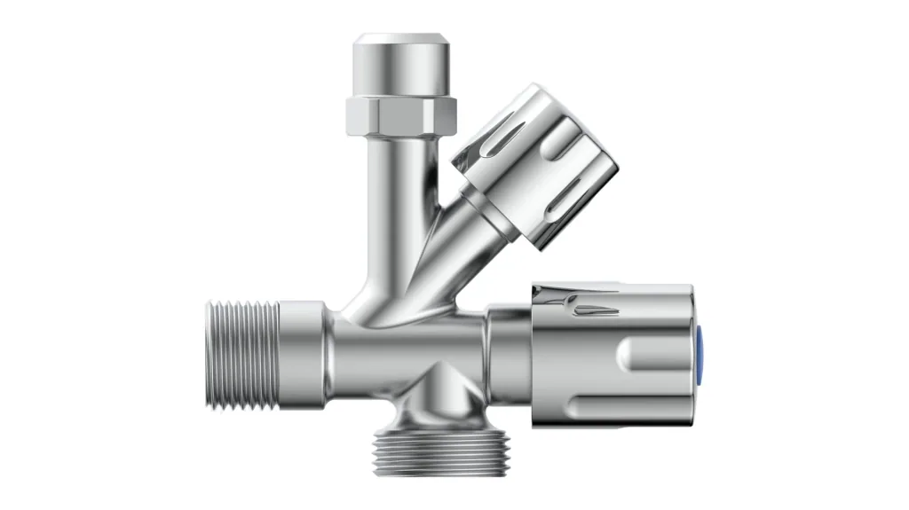 Combi angle valve 1/2"AG x 3/4"AG x 3/8"AG x 10 mm