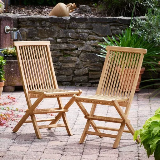 Folding garden chair 2 pieces - teak - 46.5x59x92 cm