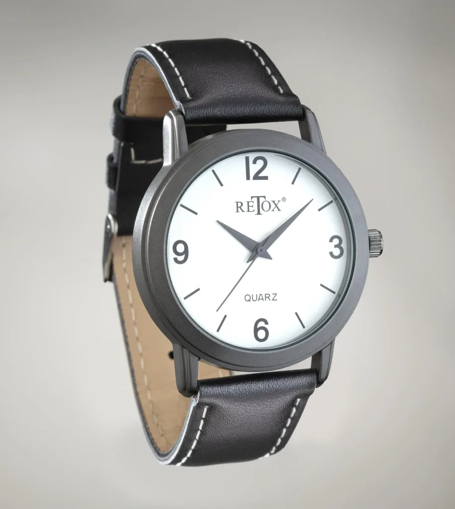 Watch set for him and her in titanium look and genuine leather strap