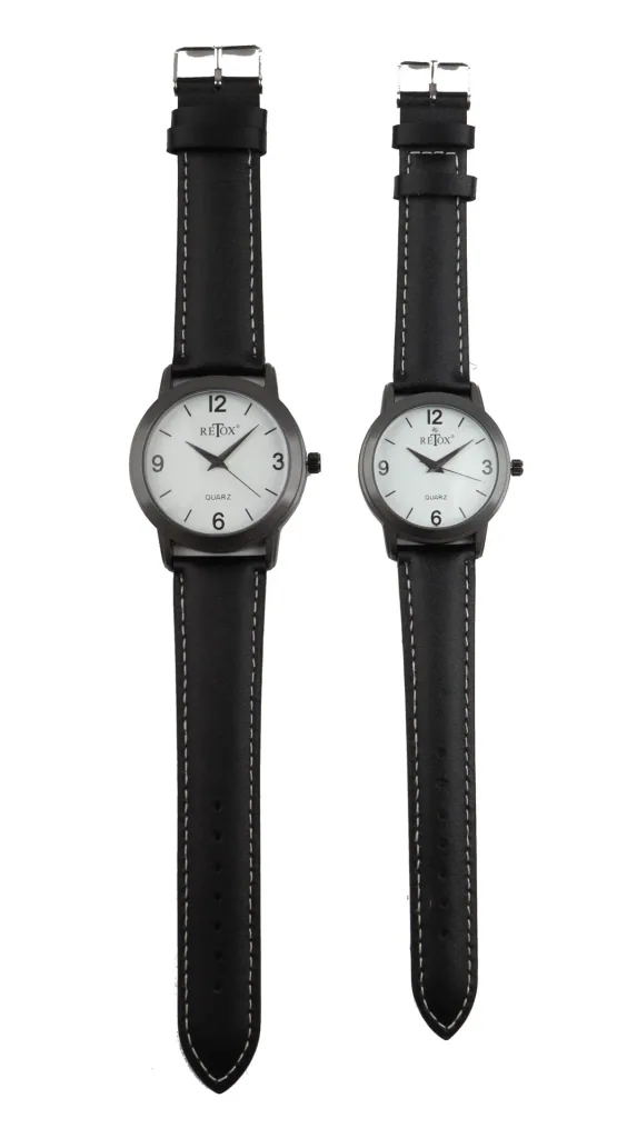 Watch set for him and her in titanium look and genuine leather strap