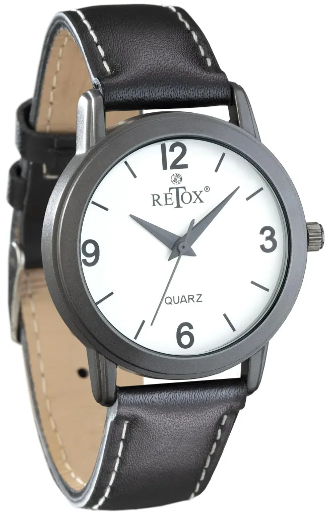 Watch set for him and her in titanium look and genuine leather strap