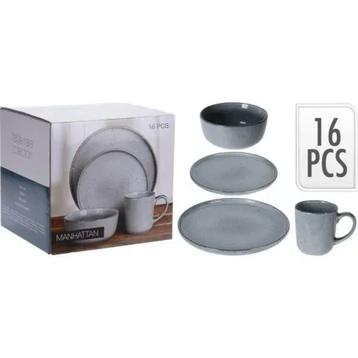 Excellent 16-piece dinnerware set - stoneware - grey