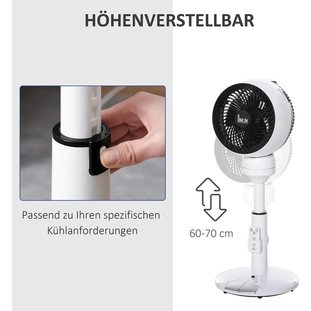 Pedestal fan with remote control, adjustable black/white