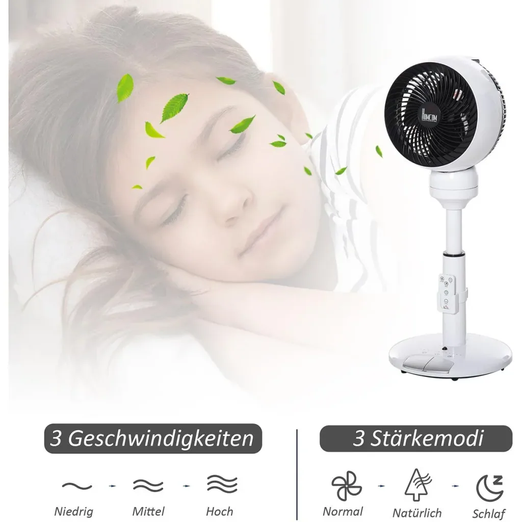 Pedestal fan with remote control, adjustable black/white