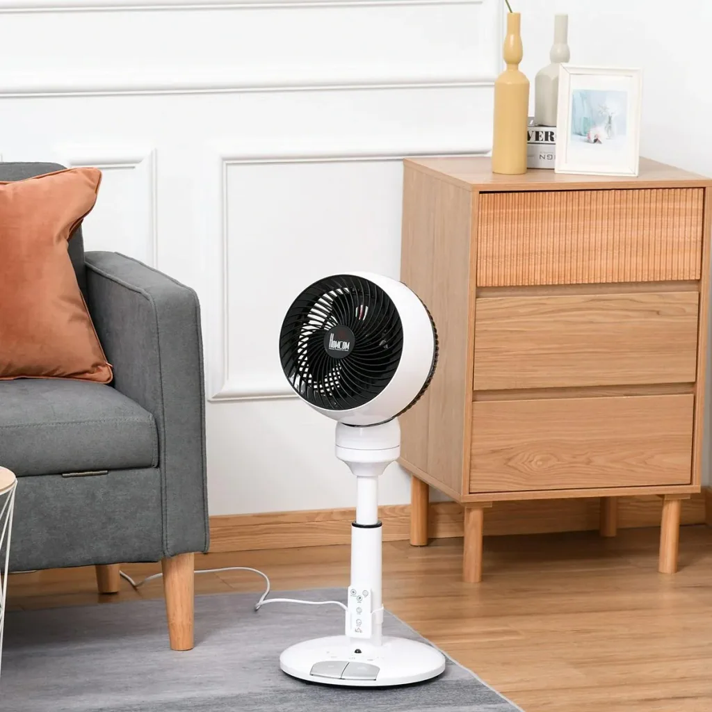Pedestal fan with remote control, adjustable black/white