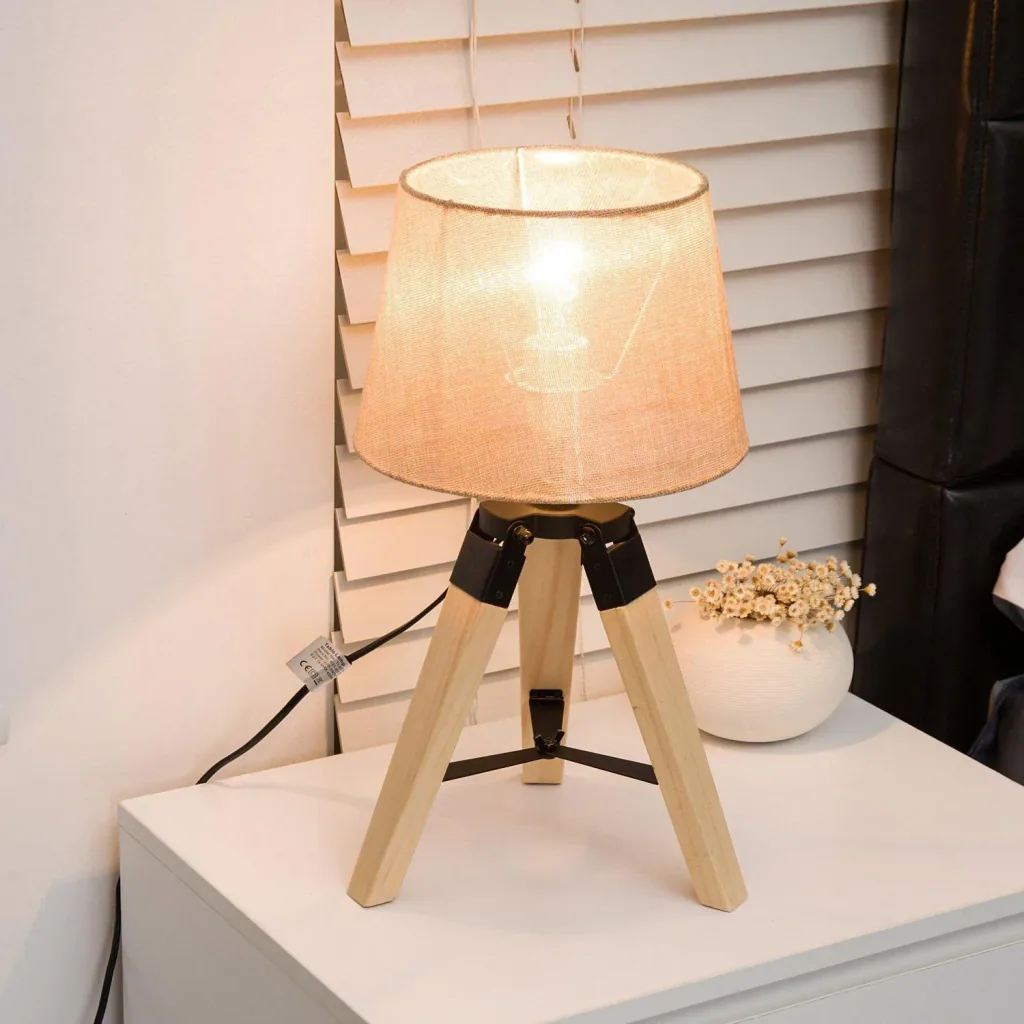 Table lamp tripod table lamp E27 linen look pine beige