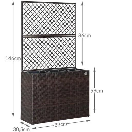 Polyrattan planter with trellis brown