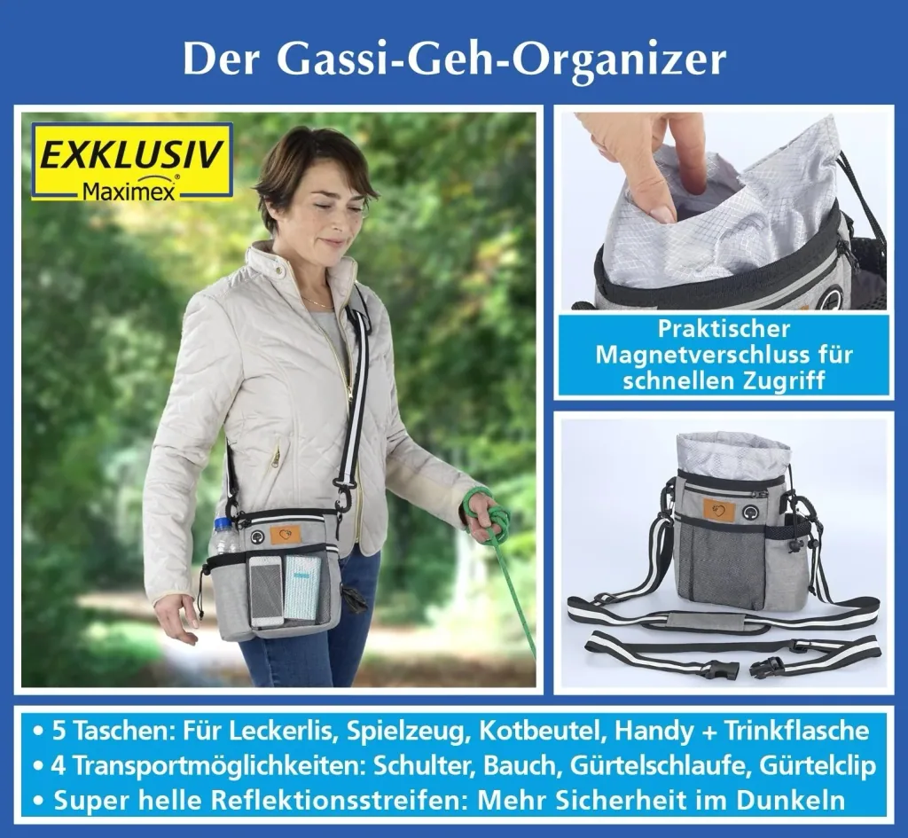 Dog Walking Organizer, Shoulder Bag with Strap, Grey