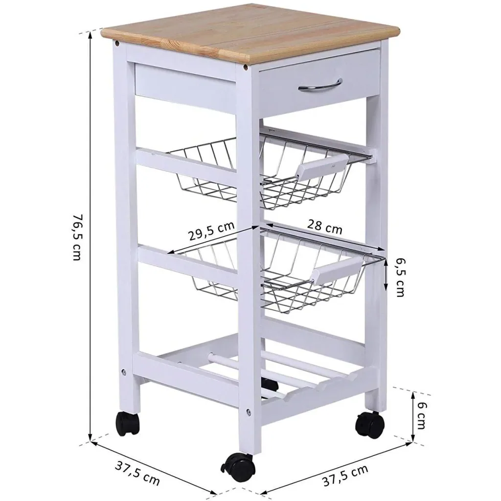 Kitchen trolley with metal baskets white