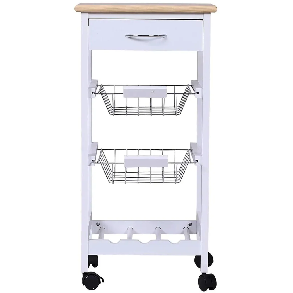Kitchen trolley with metal baskets white