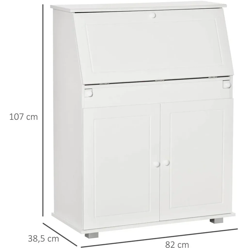 Secretary desk chest of drawers writing chest of drawers flap secretary space-saving computer table with cupboard white 82 x 38.5 x 1