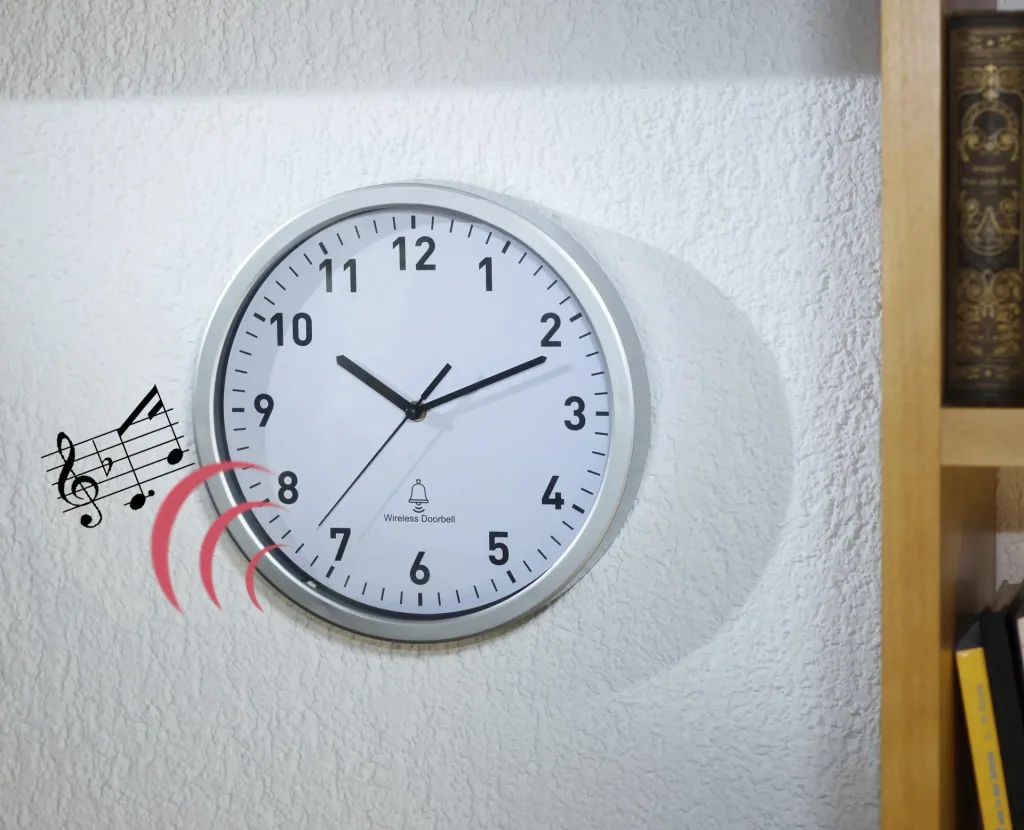 Radio-controlled wall clock with doorbell