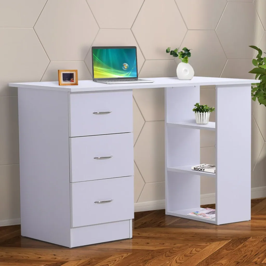 Desk computer table with drawers white