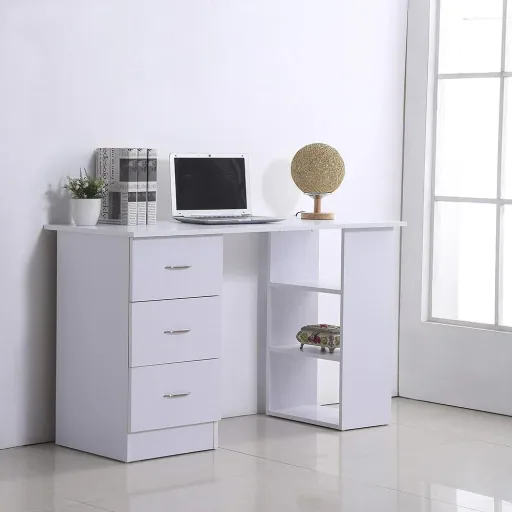 Desk computer table with drawers white