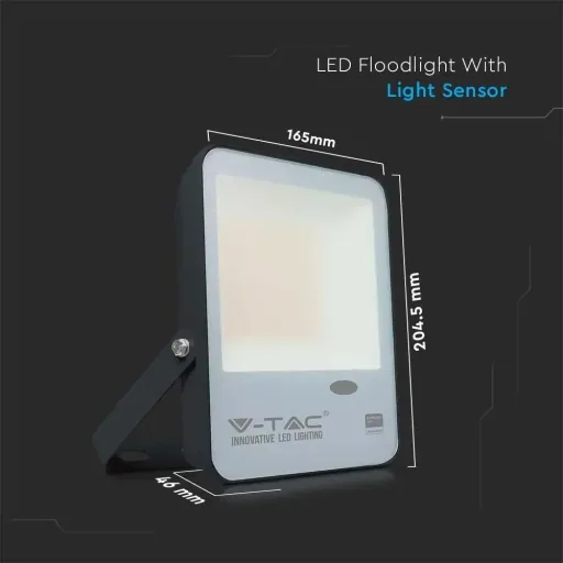 VT-37S LED floodlight with day/night sensor - 30 W - 3000 Lm - 4000K - black