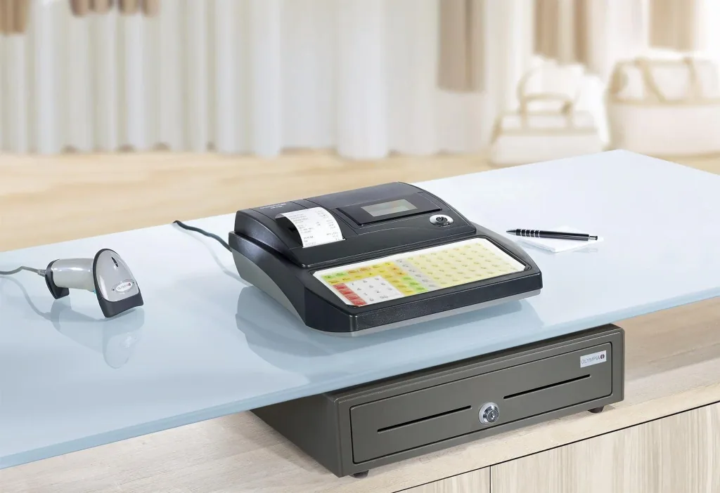Cash register with 4 + 8 compartments, flat keyboard and TSE 3-year license