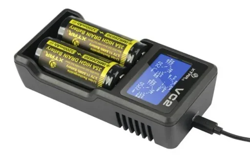 Charger for lithium-ion batteries with LC display and micro USB input