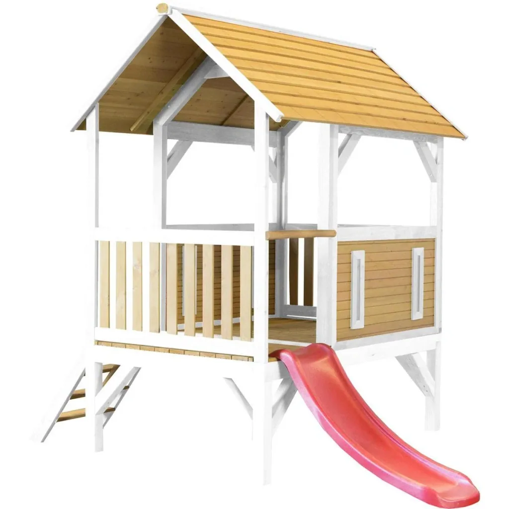 Akela Playhouse Brown/White - Red Slide