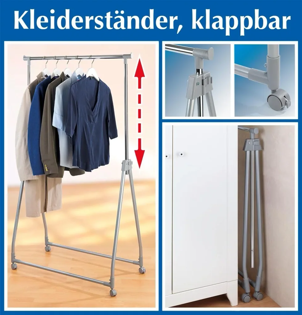 Clothes rack - foldable, height adjustable, up to 40 kg load capacity