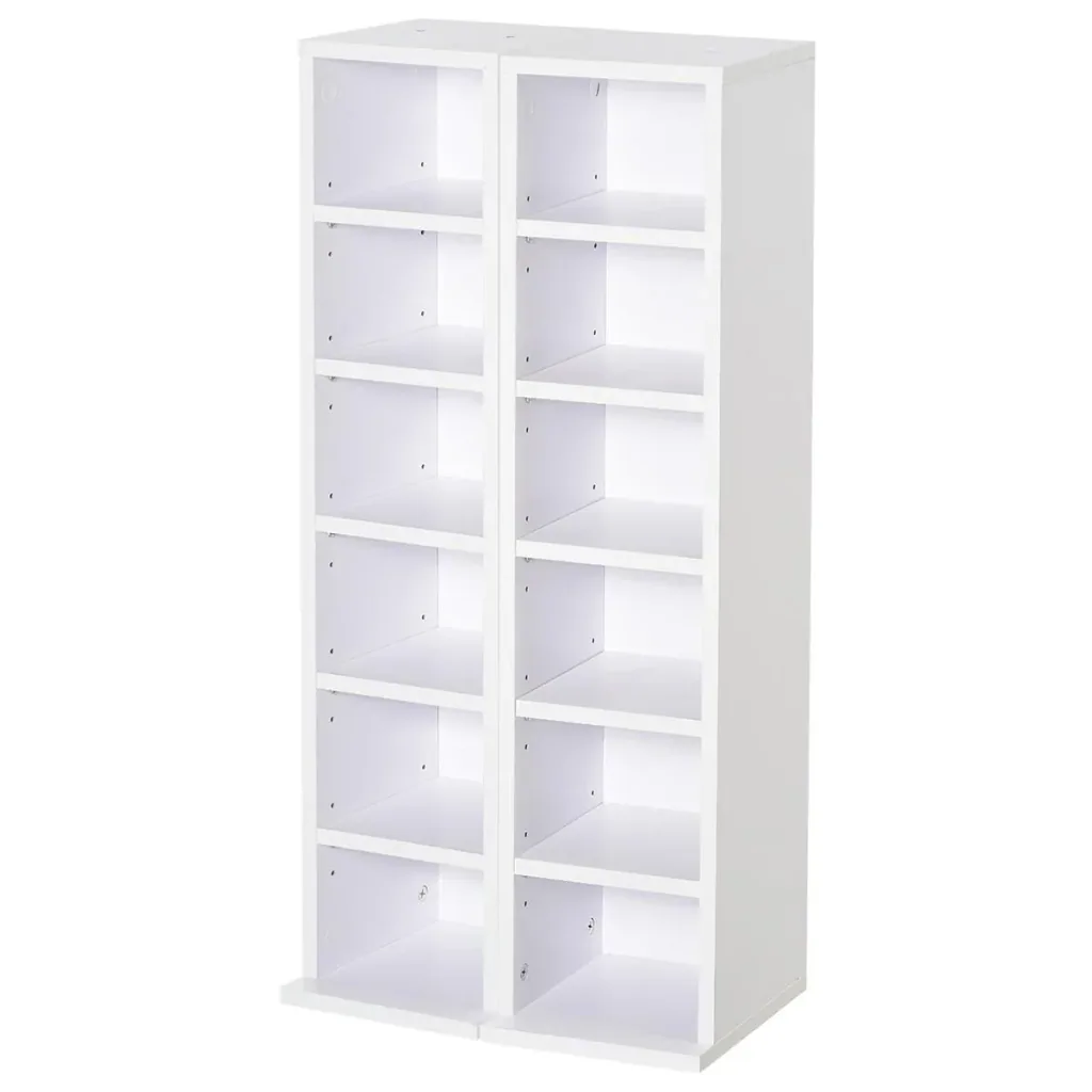 CD stand CD shelf with 6 compartments Standing shelf Two-piece set with two open storage compartments Chipboard White 21 x 22.5