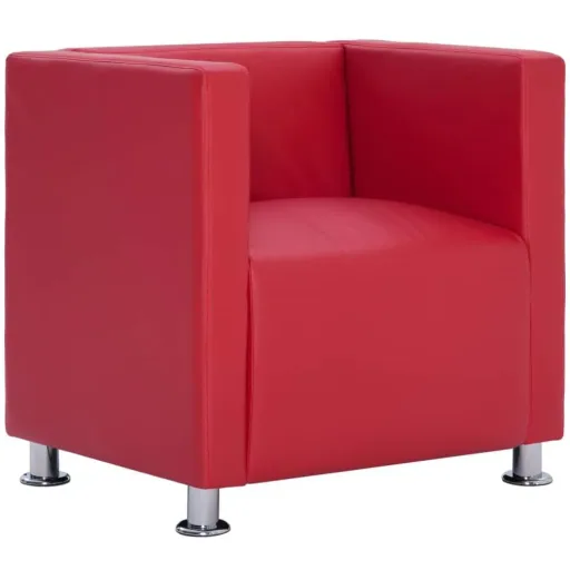 Cube armchair, red faux leather