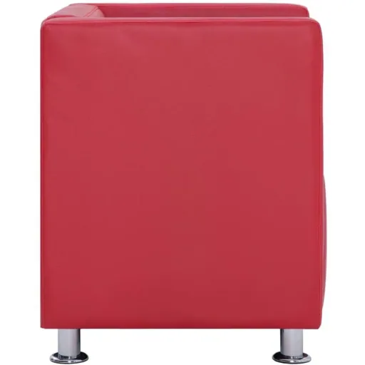 Cube armchair, red faux leather