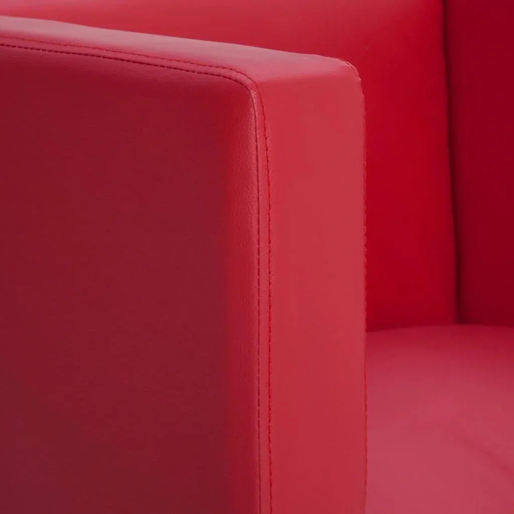Cube armchair, red faux leather