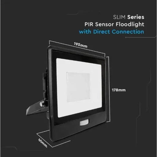 VT-158S LED Floodlight with Sensor - 50 W - 4000 Lm - 3000K - Black