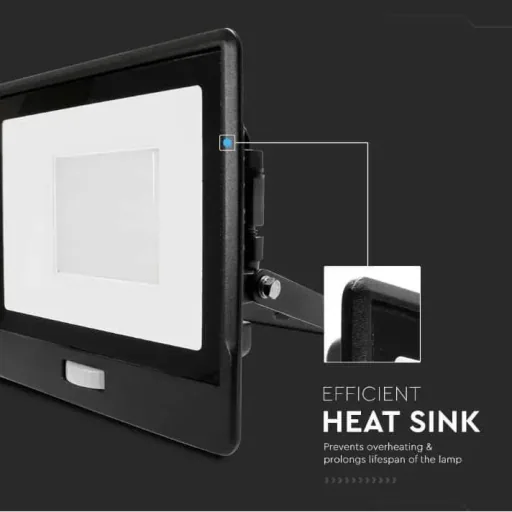 VT-158S LED Floodlight with Sensor - 50 W - 4000 Lm - 3000K - Black