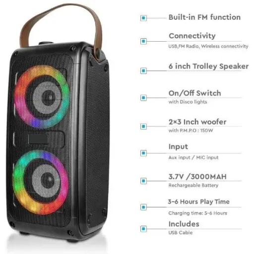 VT-6203-2 Mobile Speaker with Bluetooth and RGB - 2x 10W