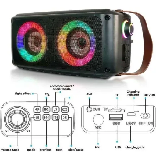 VT-6203-2 Mobile Speaker with Bluetooth and RGB - 2x 10W